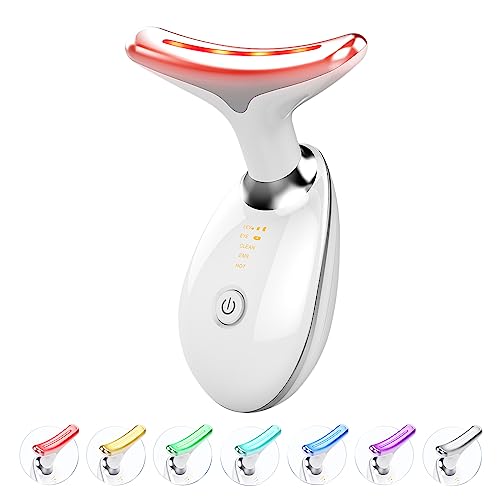 Red-Light-Therapy-for-Face and Neck, Red Light Therapy Wand, 7 Color Led Face Neck Massager for Skin Care, White