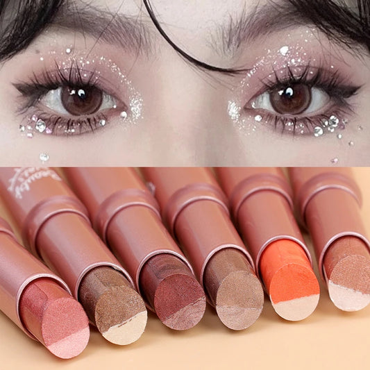 Double Color Gradient Eyeshadow Pencil Waterproof Lasting Glitter Shimmer Earth Color Pink Eye Shadow Stick Eyes Makeup Tools