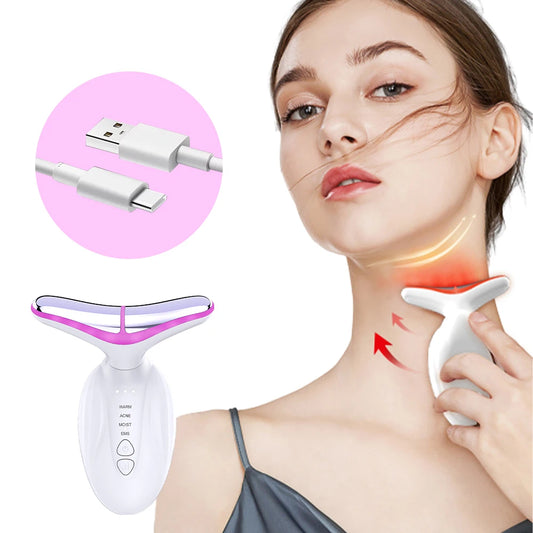 7 Color Neck Beauty Device EMS Face Lifting Machine Double Chin Remover Vibration Anti Wrinkle Skin Tightening Facial Massager