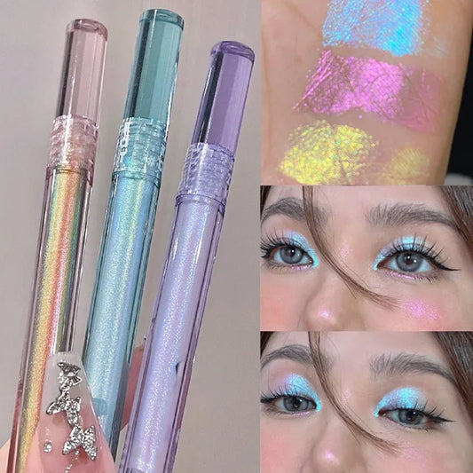 Glitter Highlighter Liquid Eyeshadow 3 Colors Waterproof Lasting Gold Shimmer Pearlescent Sequin Eye Shadow Brighten Eye Makeup